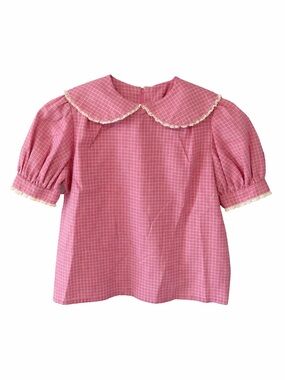 Handmade Pink Gingham Peter Pan Collar Blouse Girls L/XL Cottagecore